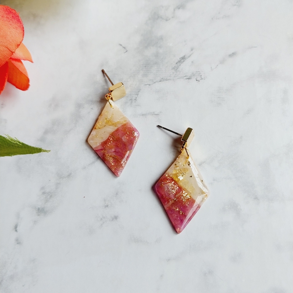 OpalGlaze Quartz Clay Purple White Translucent Hand crafted Earrings.